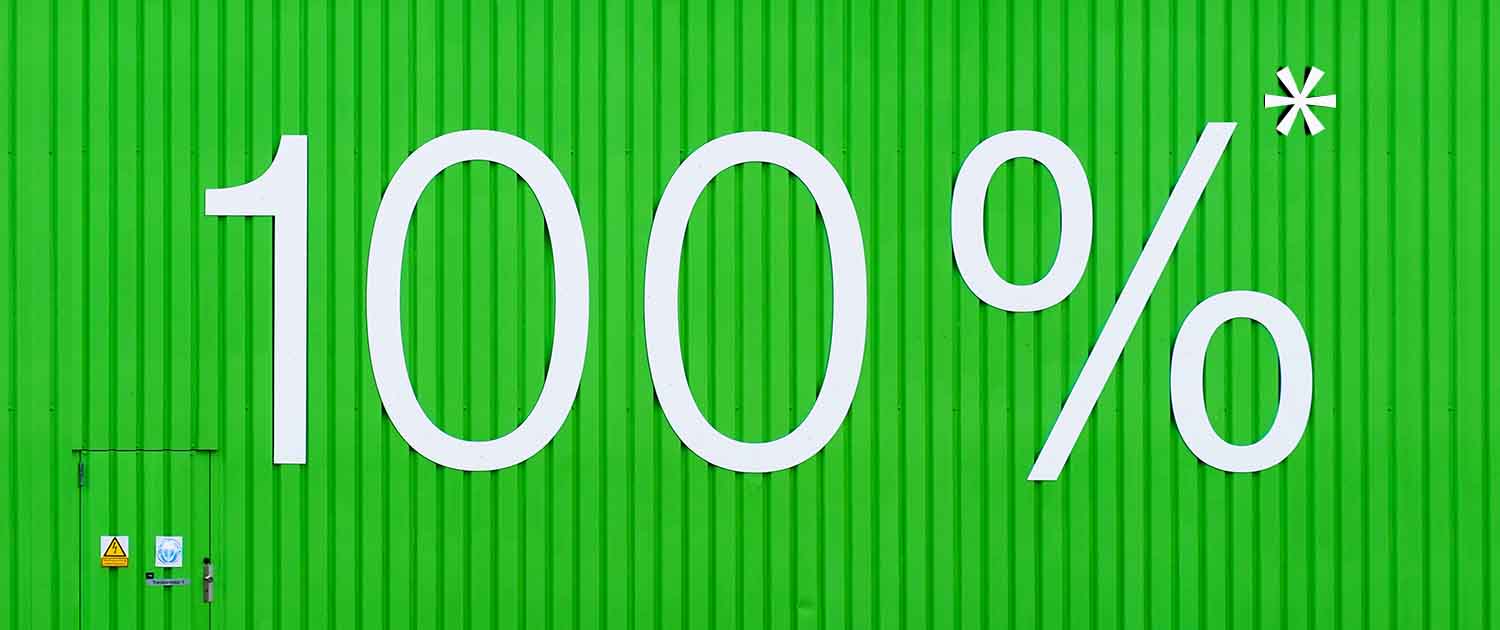 Text "100%" on a green background
