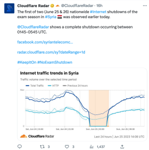 Screenshot of Cloudflare Radar Tweet notifying of shutdown