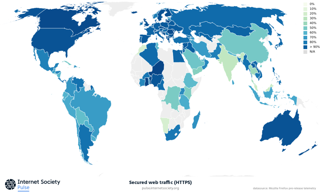 World map showing adoption rates of HTTPS