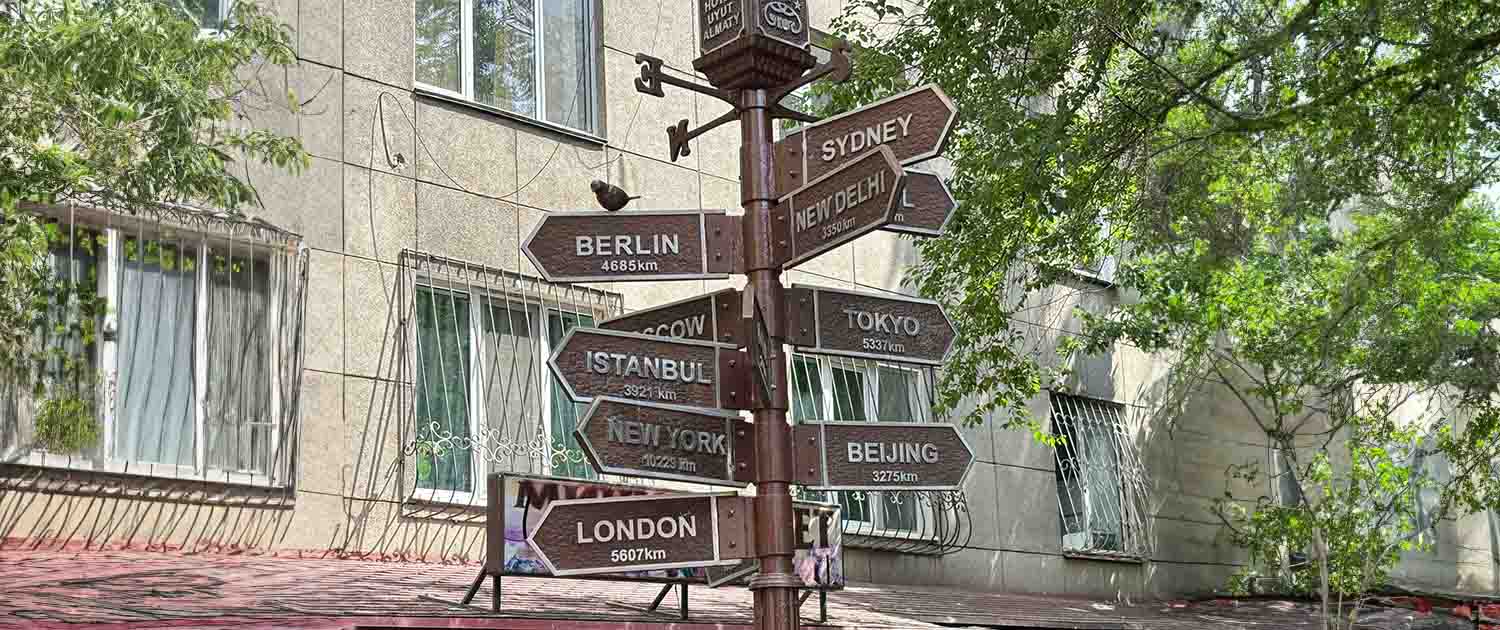 Photo of a sign post showing distance to different cities