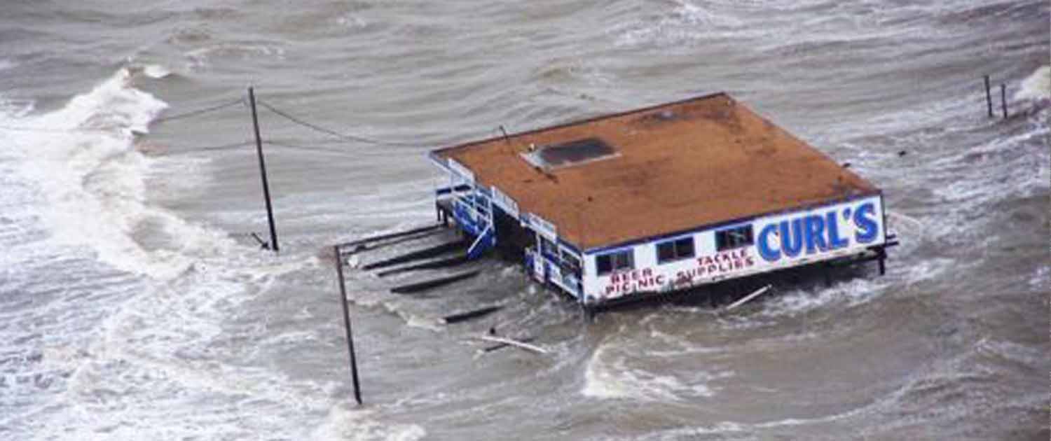 Photo of a shop inundated by storm surge water