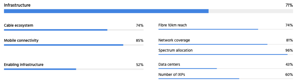 Infographic showing the scores for the different metrics related to the infrastructure pillar