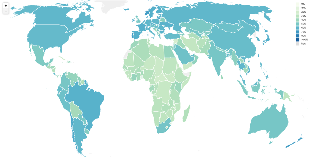 Heat map of the world showing the resilience of each country.