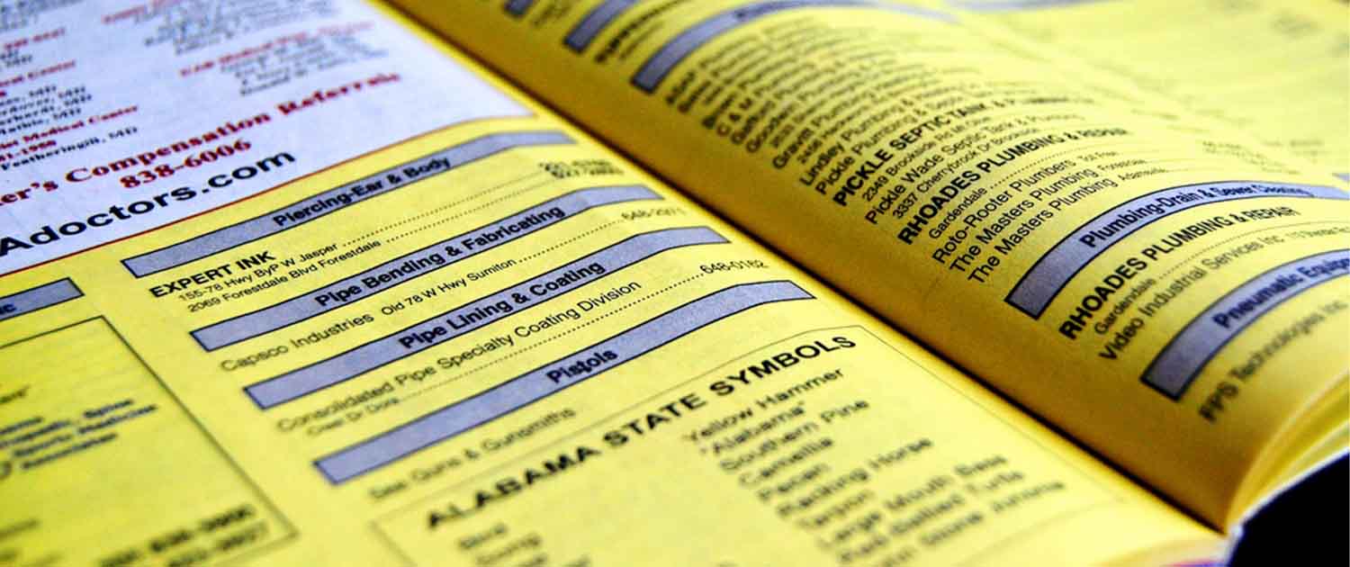 Photo of an open yellow pages book