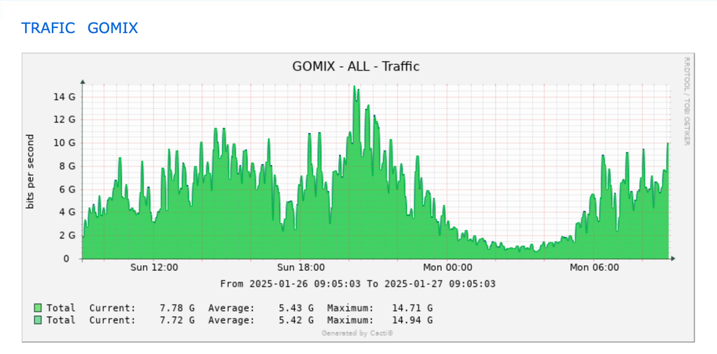 A chart from GOMIX, the Internet Exchange Point in Goma, showing a large drop in traffic on Monday, 27 January.