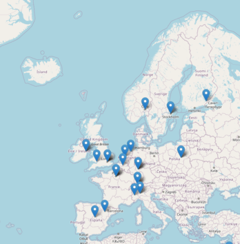 Map of Europe showing the location of virtual machines
