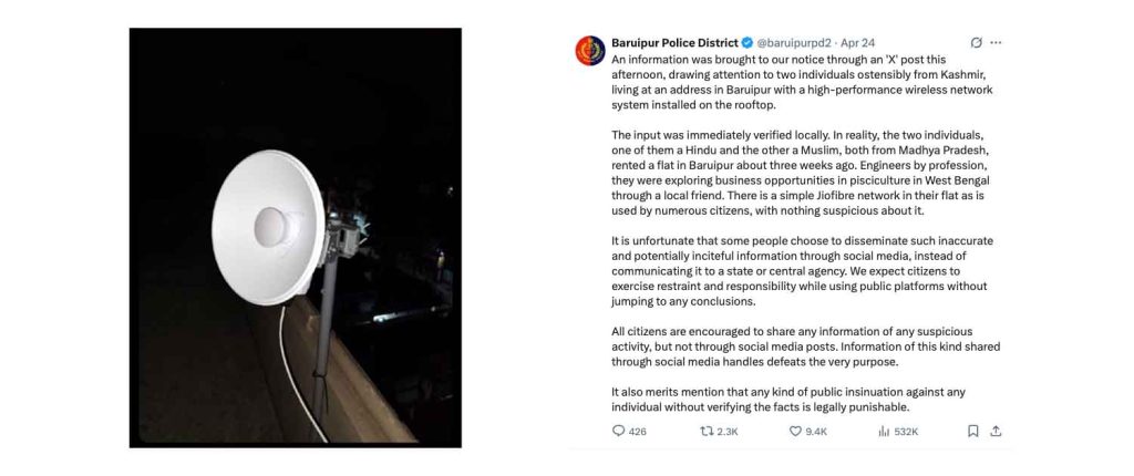 Screenshot of a Baruipur Police X post.