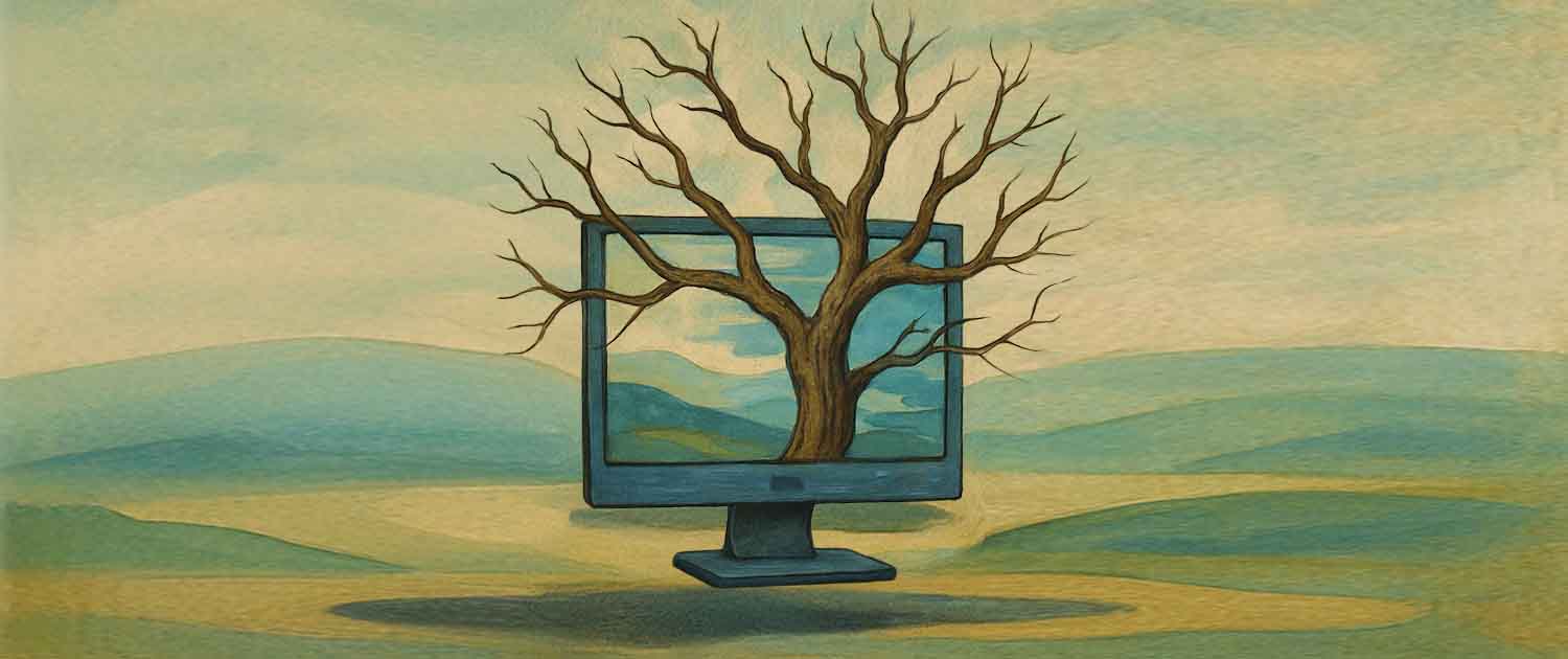 Illustration of a tree growing out of a computer screen