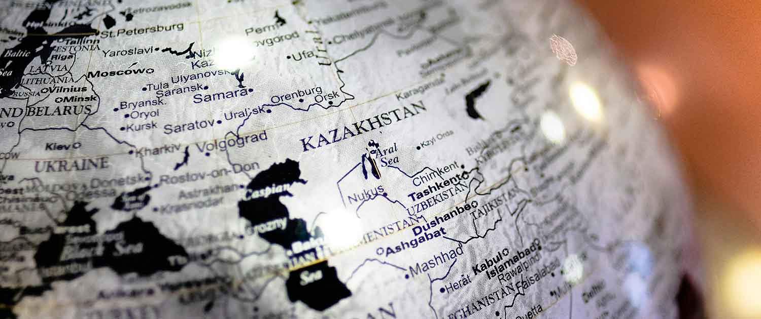 Photo of a globe focused on Kazakhstan
