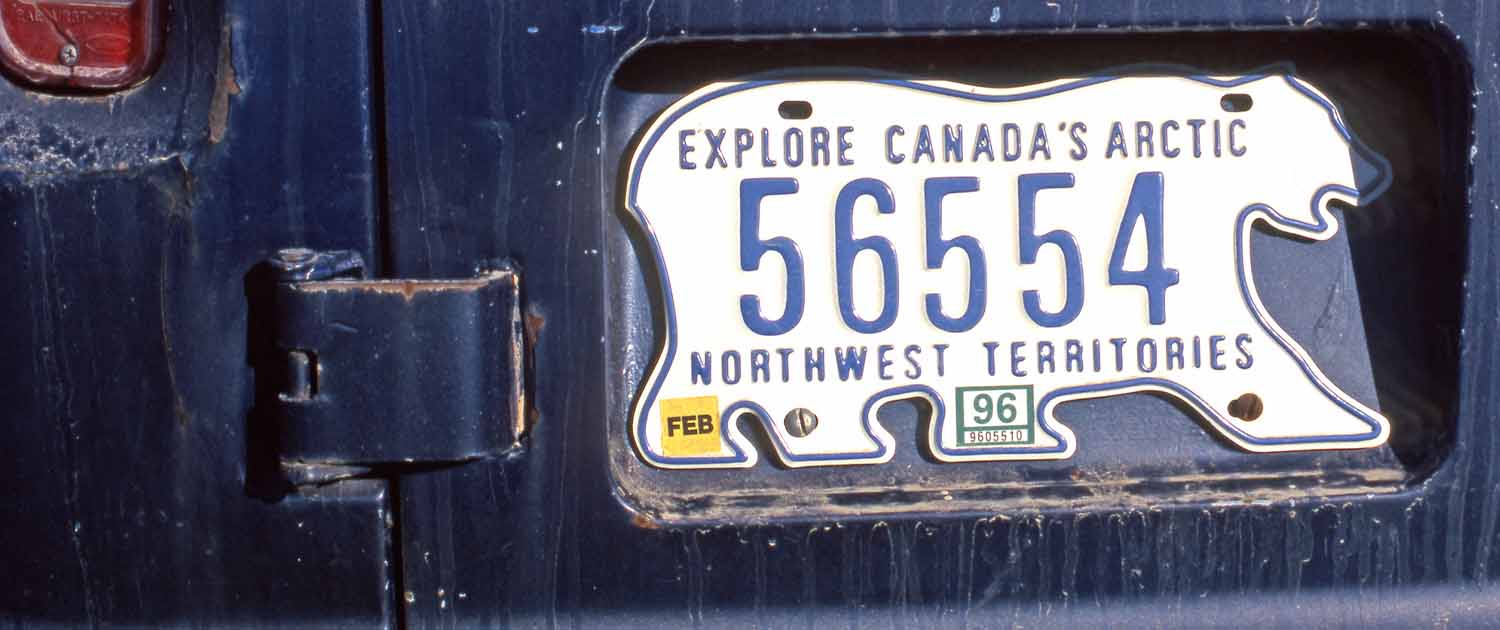 Northwest Territories car number plate in shape of polar bear, Canada