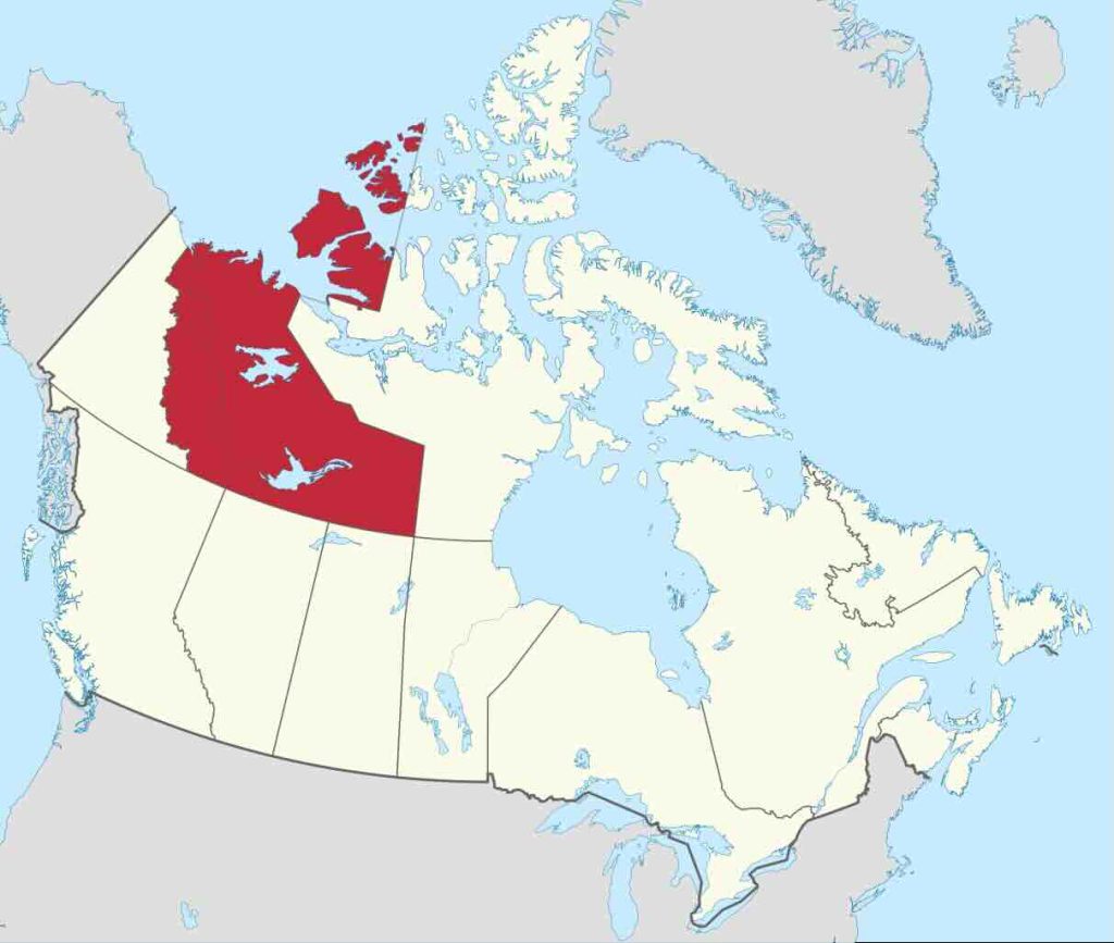 Map of Canada with the Northwest Territories highlighted in red.