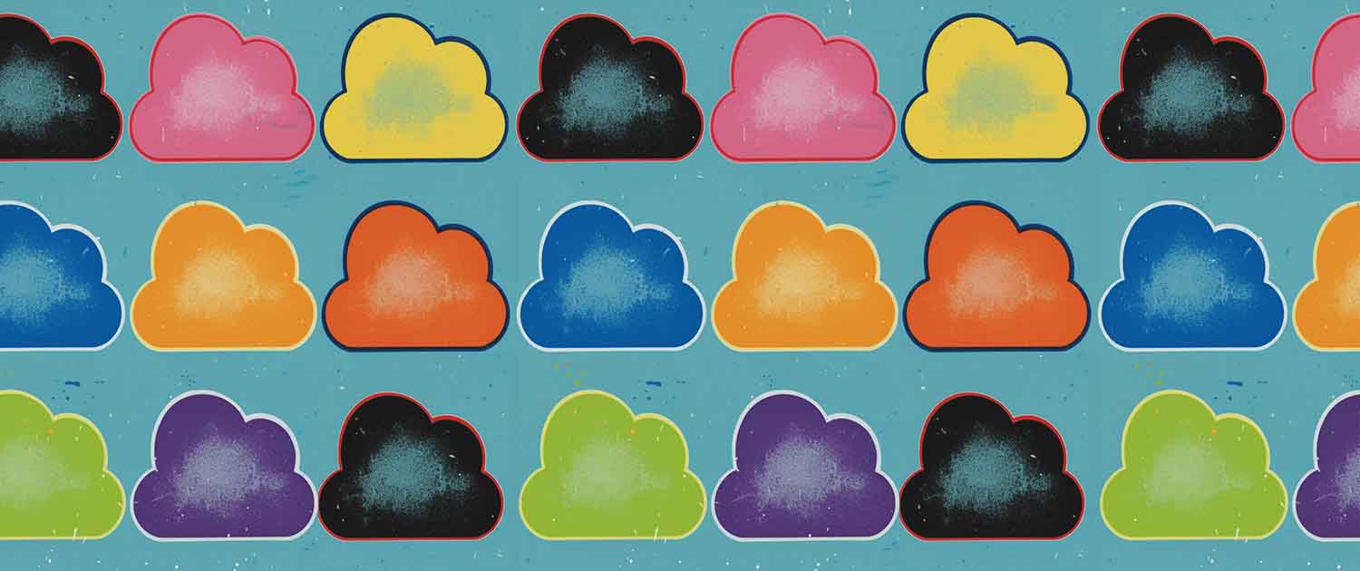 Illustration of different coloured cloud icons